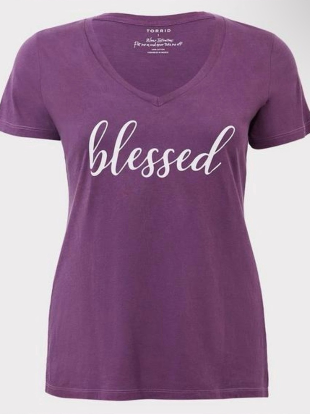 Torrid Purple "Blessed" V-Neck Tee - Picture 2 of 3